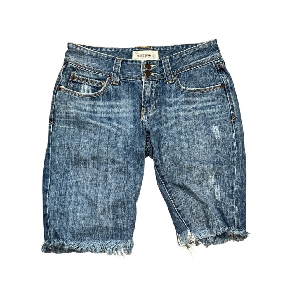 Abercrombie & Fitch Womens Distressed Denim Jean Shorts Size 2 Frayed Hem Blue